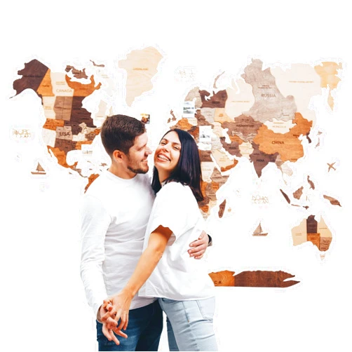 Enjoy The Wood 3D Wooden World Map for Wall - Wall Art Decor Travel Map with Pins – Large Decorative Map of the World for Home, Office - Housewarming Gift for Travelers (X-Large, Multicolored)