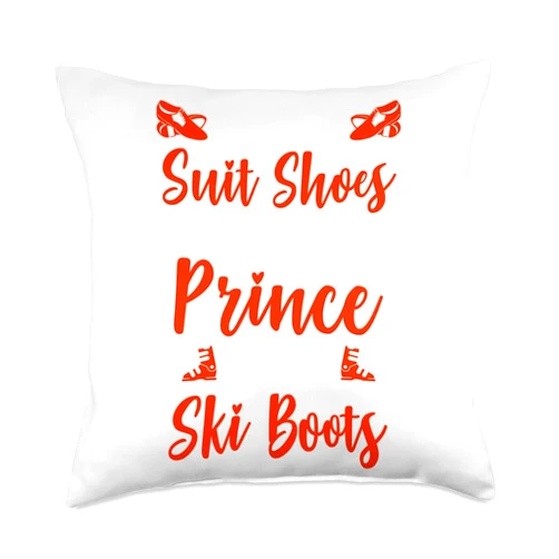Freestyle Ski Skiing Fan, Ski Slope, Ski Holiday Real Prince Wears Boots, Snowboard, Skiing, Skier Throw Pillow, 18x18, Multicolor