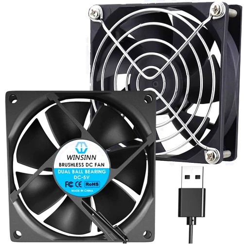 WINSINN DC 80mm USB Fan 5V 8025 Dual Ball Bearing Brushless Cooling 80mmx25mm 2PIN (Pack of 2Pcs)