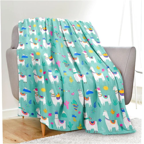 CONLIN Llama Blanket, Llama Gifts for Women Girls, Soft Fleece Blanket for Baby Kid's Adults, Lightweight Warm Cozy Cute Alpaca Throw Blanket for Couch Bed Colorful Cactus Gifts - Teal Green 40