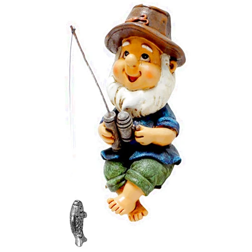 Janoiuc Garden Ornament Outdoor - Fishing Gnome Statue Resin Figurine Dwarf Sculpture for Pond Lawn Yard Decorations