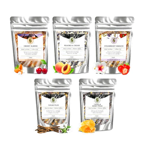 Nelson's Tea Fruit Sampler Pack - 5 Flavors Variety Pack - Loose Leaf Tea Sampler - Cherry Almond, Peaches & Cream, Strawberry Hibiscus, Sugar Plum, Vanilla Honey Pear - Samples Sizes