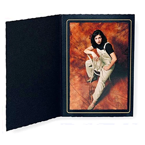 ShopWise2000 Cardboard Photo Folder for a 4x6 Photo - Black Waffled with Gold Border - Pack of 50