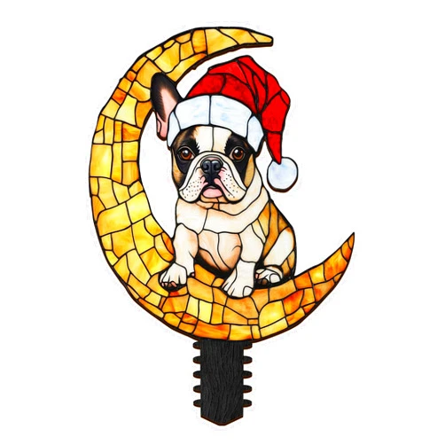 Generic THUYPT 2D Flat Dog Tree Topper, Funny Christmas Tree Tops, Wooden Printed Tree Topper for Christmas Party Decór Dog Themed (French Bulldog)