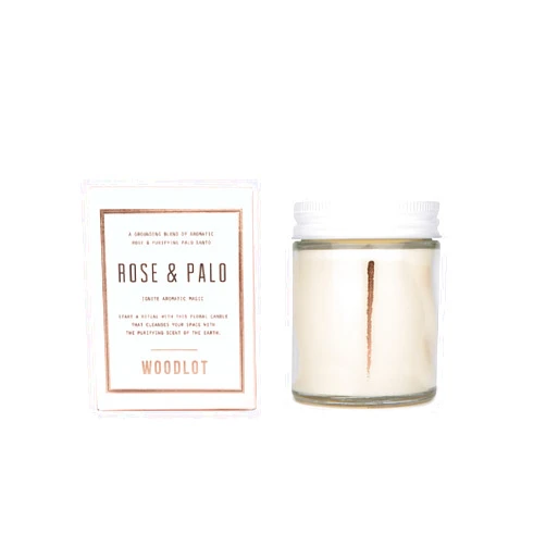 WOODLOT Rose + Palo Santo Candle Glass Jar Soy & Coconut Wax Floral Scent with Essential Oils, 8 Oz