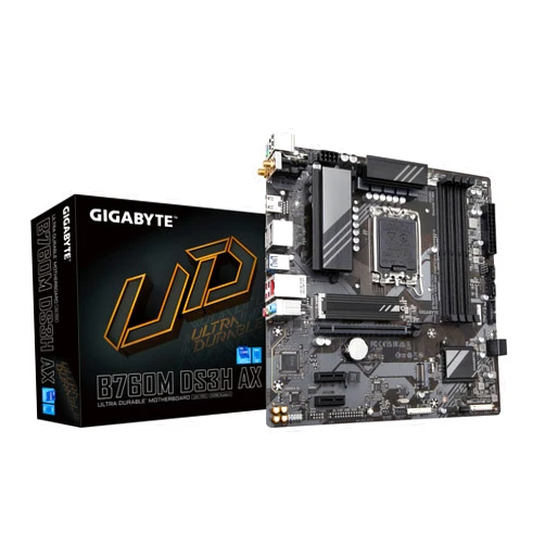 GIGABYTE B760M DS3H AX (LGA 1700/ Intel/ B760/ M-ATX/ DDR5/ 2* M.2/ PCIe 4.0/ USB 3.2 Gen 2 Type-C/WiFi 6E/ 2.5GbE LAN/Q-Flash Plus/PCIe EZ-Latch/Motherboard)