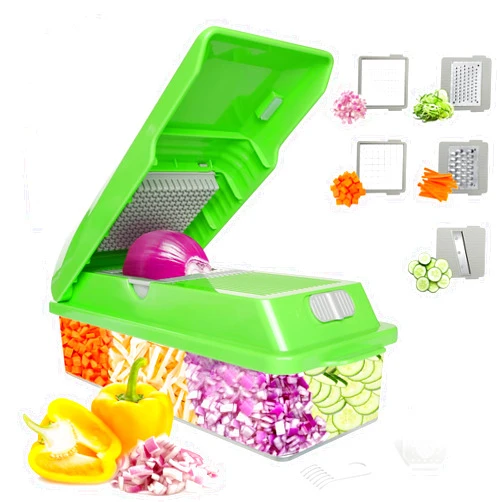 LHS Vegetable Chopper, Multifunctional Food Chopper, Pro Onion Chopper, Vegetable Slicer Dicer Cutter with 5 Blades, Veggie Chopper with Container(8-in-1,Green)