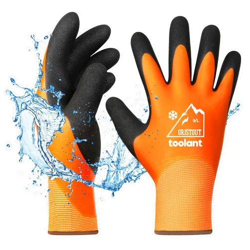 OriStout Waterproof Winter Work Gloves for Men and Women, Freezer Gloves for Working in Freezer, Thermal Insulated Fishing Gloves, Super Grip, Orange, Large