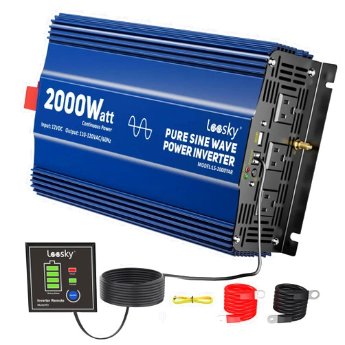 LEESKY 2000 Watt Inverter Pure Sine Wave Power Inverter 12v to 110v 120v Built-in UL Approved Fuse with Battery Status Display Remote Controller for Home RV Truck Off-Grid Solar Power Inverter by Leesky