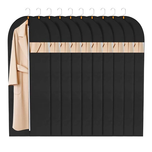 SNHTLS Hanging Garment Bags Suit Bags(Set of 10) Dust Cover Breathable Dress Bag for Closet Clothes Storage or Travel- Black 24'' x 55''