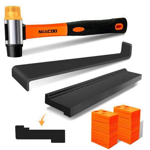 NAACOO Laminate/Vinyl Flooring Tools, Tapping Block for Vinyl Plank Flooring - Double Sided with Notches, Pull Bar, 40Pcs Floor Spacers, Rubber Mallet. Universal Floor Installation kit.