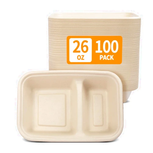 Celel 100 Pack 2 Compartment Paper Bowls for Nacho, Cheese, Chip and Salsa, Microwavable Two Compartment Chip and Dip Paper Food Boats for Carnival Party Catering