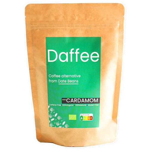 Daffee - Coffee Alternative made from Ground Organic Date Beans | Natural Cardamom | Natural Caffeine Free Coffee Replacement – Decaf Coffee Substitute - No CAF | Nutri Score A (250g)