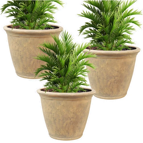 Sunnydaze Anjelica Flower Pot Planter, Outdoor/Indoor Unbreakable Double-Walled Polyresin with UV-Resistant Beige Finish, Set of 3, Large 24-Inch Diameter
