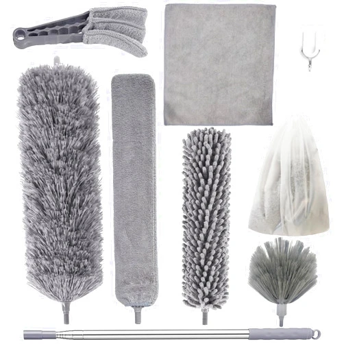 FOITLE Dusters for Cleaning, 9 in 1 Kit 100” Feather Duster with Extension Pole, Retractable Bendable Washable, Cobweb Duster Chenille Gap Dust Brush Blind Duster for Cleaning High Ceiling Fans Furniture