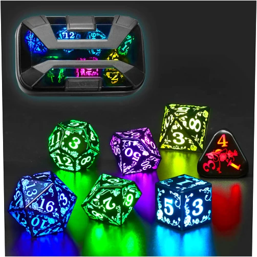 FONVGOGO Wireless Light up LED Dice Set D&D Rechargeable for Dungeons and Dragons RGB DND Dice with Charging Box 7-Color Polyhedral Role Playing Dice for DND Gifts RPG Tabletop Games (Rose RGB)