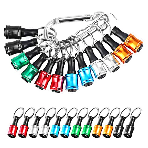 Linkstyle 12PCS 1/4 Inch Hex Shank Screwdriver Bits Holder Extension Bar Keychain Screw Adapter Drill Fast Change Portable Hand-held Bit Holder for Electric Screwdrivers and Drill Bit (6 Colors)