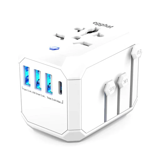 Egghat Universal Travel Plug Adapter All in One Travel Charger Adapter Slide Converter Outlet for US to EU UK AU Asia with 3 USB A 1 USB A Ports