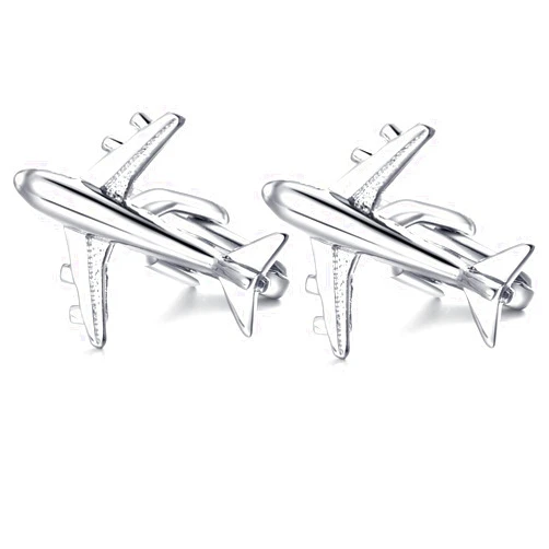 HONEY BEAR Airplane Plane Cufflinks for Men Shirt Steel with Gift Box Silver