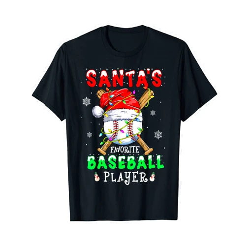 Santa's Favorite Baseball Player Gift Santa's Favorite Baseball Player Christmas Pajama Men Women T-Shirt