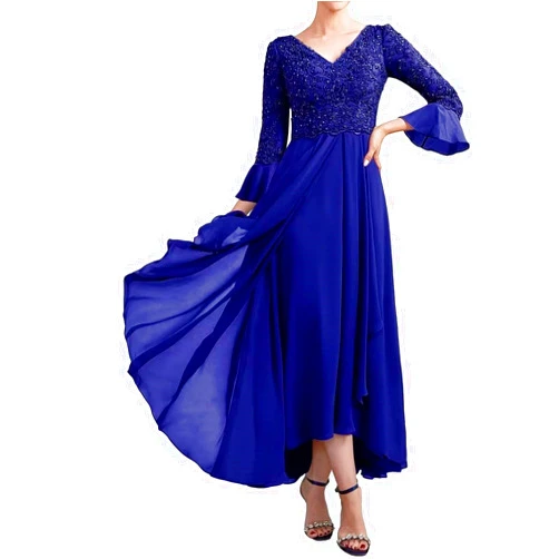 ASDW Lace Mother of The Bride Dress for Wedding Long Sleeves Ruffle Women's Mother of Groom Dress Formal Evening Gowns