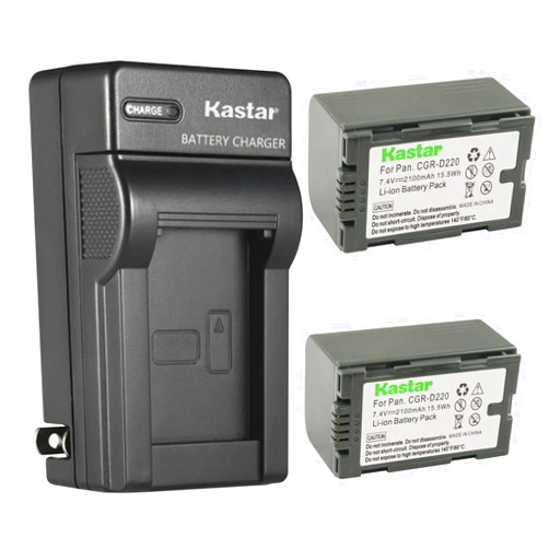 Kastar 2-Pack CGR-D16 Battery and AC Wall Charger Replacement for Panasonic AG-3DA1, AG-3DA1E, AG-3DA1P, AG-AC90, AG-AC90P, AG-AC90PJ, AG-AC90PX, AG-DVC7, AG-DVC7P, AG-DVC15, AG-DVC15P Camera