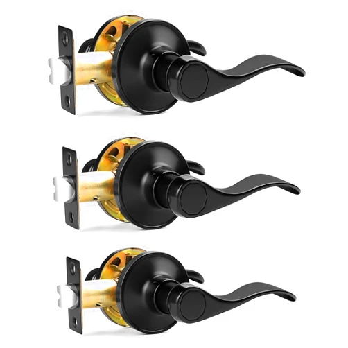 Probrico Passage Door Levers 3 Pack Matte Black Interior Door Lever, Black Passage Door Handle for Hallway and Closet Keyless Door Handle Lock, Reversible Door Lever Wave Style