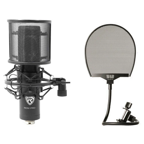 Rockville (1 RCM PRO Studio/Recording Condenser Microphone w Samsung Capacitors Bundle with (1) 512 Audio Warm Audio 512-POP Professional Metal Pop Filter w Gooseneck Clamp (2 Items)