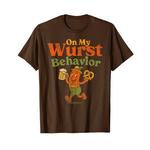 OKTOBERFEST ON MY WURST BEHAVIOR TEES ON My Wurst Behavior German Oktoberfest Pretzel Sausage Beer T-Shirt