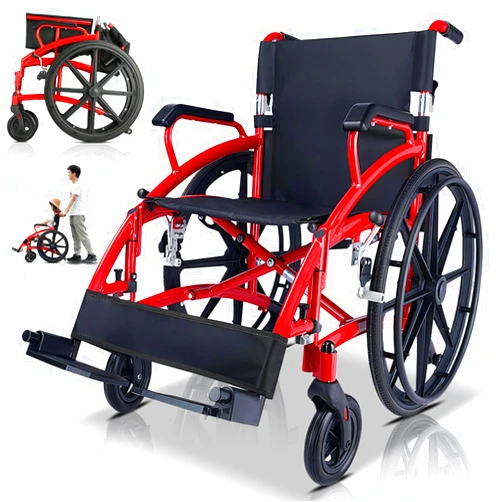 GLDDFDG Wheelchair Foldable Light Transport Wheelchair (14kg),Travel Wheelchair with 60cm Large Rear Wheel for All Terrains,Self-propelled Wheelchairs for Seniors,Mobility Scooter for Disabled