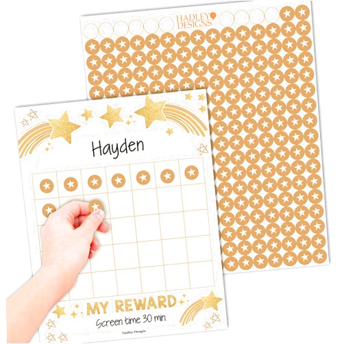 Hadley Designs 25 Gold Reward Sticker Chart for Kids Behavior Chart for Classroom - Incentive Chart for Classroom Reward Chart for Kids Behavior, Star Chart for Kids Behavior for Kids Classroom