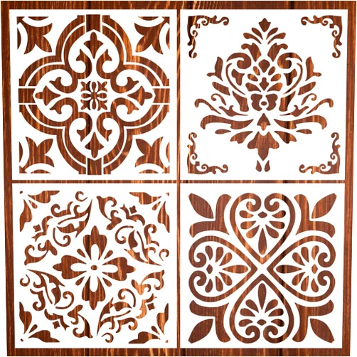 Generic 12 Inch Tile Stencils – 4 PCS Reusable Flower Pattern Templates for Wall Floor DIY Painting, Scrapbooks, Home Décor Projects