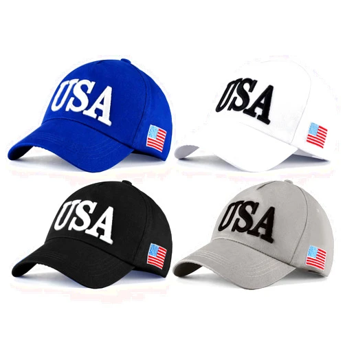 Lasnten 4 Pieces USA Hat Cotton Patriotic Baseball hat American Flag Hat Adjustable Embroidered Dad Hat for Men Women Teens, 4 Colors