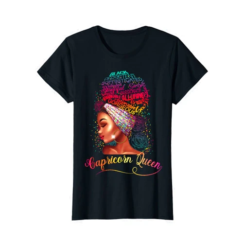 Lush BLM Capricorn Queen Afro Women January December Melanin Birthday T-Shirt