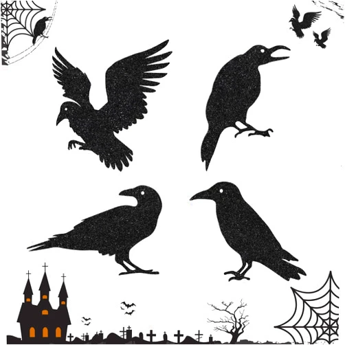 UNIIDECO Black Crows Halloween Decorations, 32 PCS Glitter Raven Cutouts Decor Vintage Banner for Gothic Wedding Birthday Horror Party