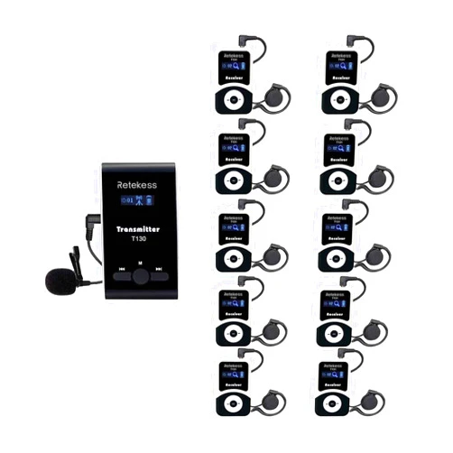 Retekess T130 Wireless Tour Guide Audio System, Church Translation Equipment, Clear Sound Quality, Tour Guide Headsets for Simultaneous Interpreting,Court (1 Transmitter 10 Receivers)