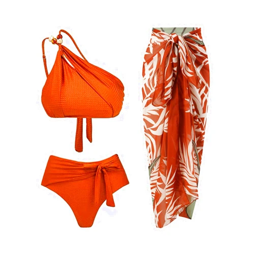 IBTOM CASTLE Women's One Piece Swimsuit with Beach Cover up Sarong Wrap Skirt 2PCS Halter Tummy Control Summer Bathing Suit