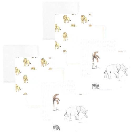 Hudson Baby Unisex Baby Flannel Cotton Washcloths 10-Pack, Neutral Safari World, One Size