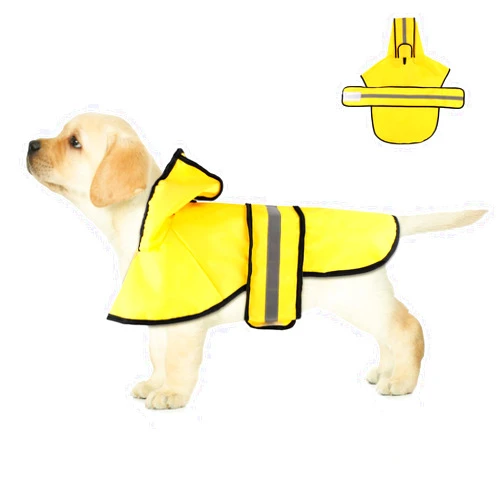 XIHIRCD Dog Raincoat with Hood, Adjustable Dog Rain Jacket with Reflective Strip Yellow Waterproof Puppy Poncho for Small Medium Large Dogs (S)