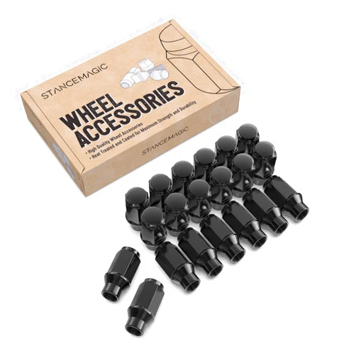 StanceMagic 20pcs Black Bulge Lug Nuts - Metric 14x1.5 Thread Size - 1.75 inch Length - ET Style - Cone Conical Taper Seat Shank - Closed End - Compatible with Select 5Lug Vehicles and Aftermarket Wheels