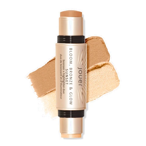 Jouer Bloom, Bronze & Glow Bronzer + Highlighter Stick - Cream Contour Makeup Stick - Hydrating Rose Hip Oil and Squalane Formula, Sunset