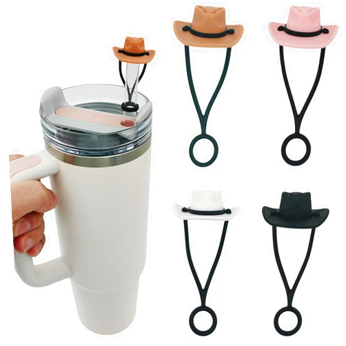 HOMDSG 4 Pack Silicone Cowboy Hat Straw Covers Cap Compatible with Stanley Cup 30 40 oz, Cute Funny Tumbler Straw Topper Accessories for Man & Woman Gift