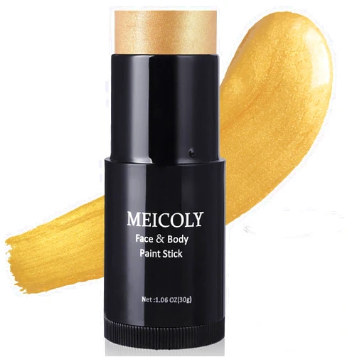 MEICOLY Gold Face Paint Stick(1.06 Oz),Cream Blendable Full Body Paint Sticks,Sweatproof Waterproof Body Paint Makeup Stick for Halloween Special Effects SFX Cosplay,Metallic Gold