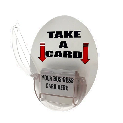 Marketing Holders Magnetic Outdoor Business Card Holder Vehicle or Store Front Metal Mount Card Caddie Clear Plastic Disc with Large Take a Card Magnet