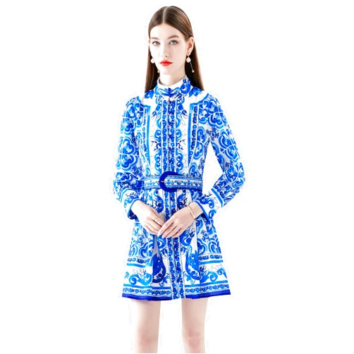 LAI MENG FIVE CATS Women's Vintage Floral Print Button Lantern Sleeve Casual A-line Mini Dress