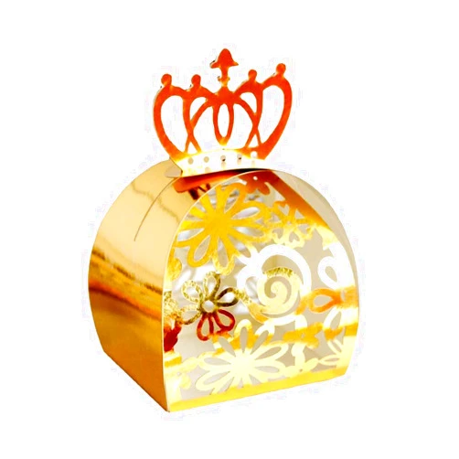 PatPatPet 50pcs Laser Cut Crown Pattern Favor Boxes Hollow Out Candy Choclate Gift Box for Wedding Birthday Party (Gold)