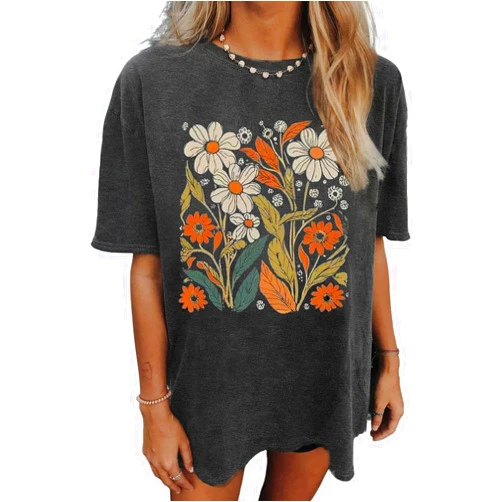YIUIERE Womens Oversized Tshirt Flower Graphic Tees Nashville Music Short Sleeve Shirts Summer Casual Loose Beach Tops