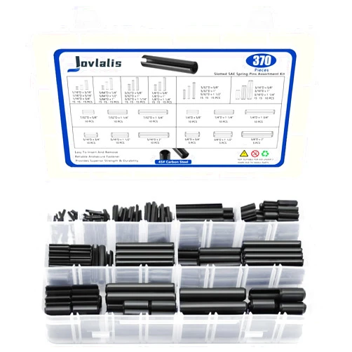 Jovlalis 370 Pcs Roll pin Assortment, SAE Roll Pin Set, Slotted Spring Pins, Steel Split Expansion Pin, Black Roll Pins, 1/16 5/64 3/32 1/8 5/32 3/16 7/32 1/4 5/16 3/8 Inch Spring Dowel
