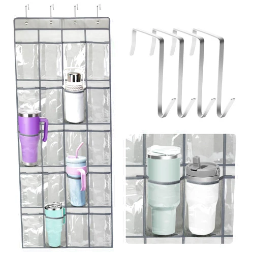 Honlibey Water Bottle Organizer for Stanley, 20 Pockets Over Door Tumbler Organizer for 14/20/30/40oz Bottle,Hanging Tumbler Holder for Kitchen, Cabinet, Pantry, Bedroom