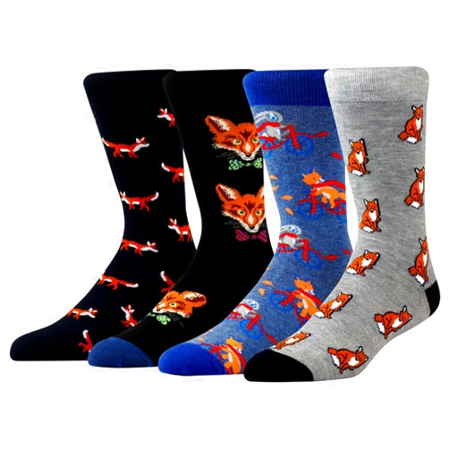 AFADER Men's Novelty Cool Fun Fox Patterned Crew Socks for Men Cute and Funny Patterns Casual Dress Socks Size 9-12